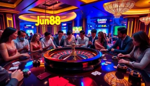 Experience the thrill of jun88 đăng nhập at a vibrant online casino with poker chips and roulette.