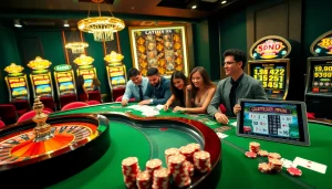 Experience unforgettable thrills at https://688v.games/ with a luxurious casino scene showcasing poker, roulette, and vibrant players.