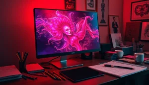 Experience the innovative capabilities of nsfw ai through a digital artist's vibrant workspace.