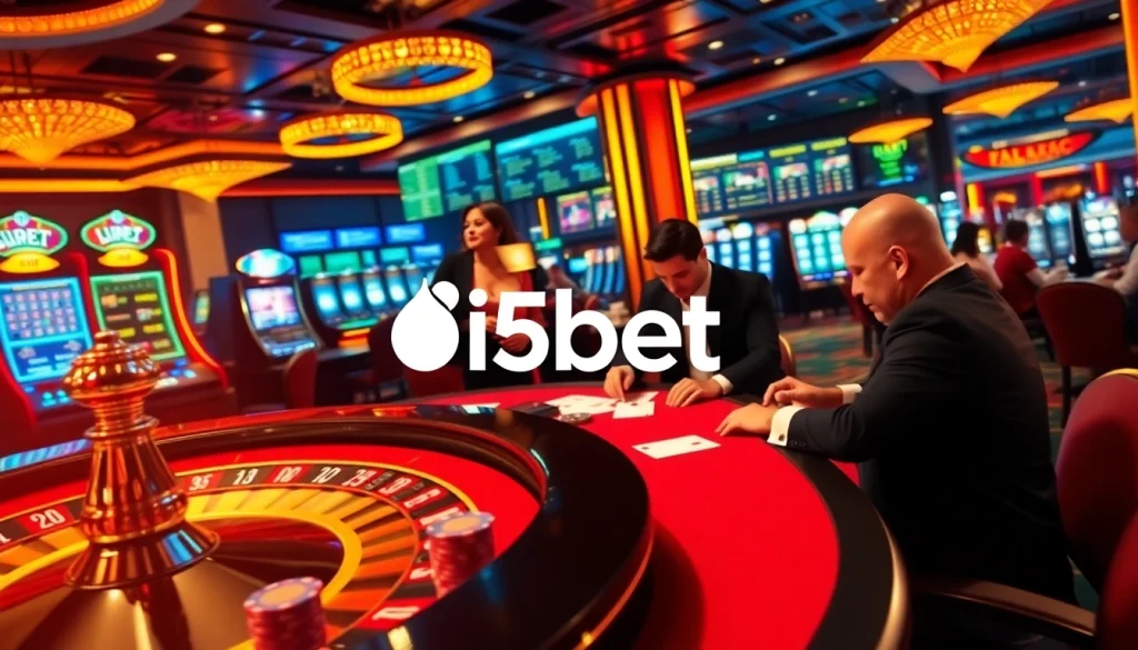 Players enjoying poker and roulette at i5bet's vibrant casino, highlighting premium gaming experiences.