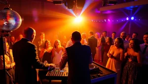 Wedding DJ Sydney creating an energetic atmosphere with happy guests dancing at a vibrant reception.