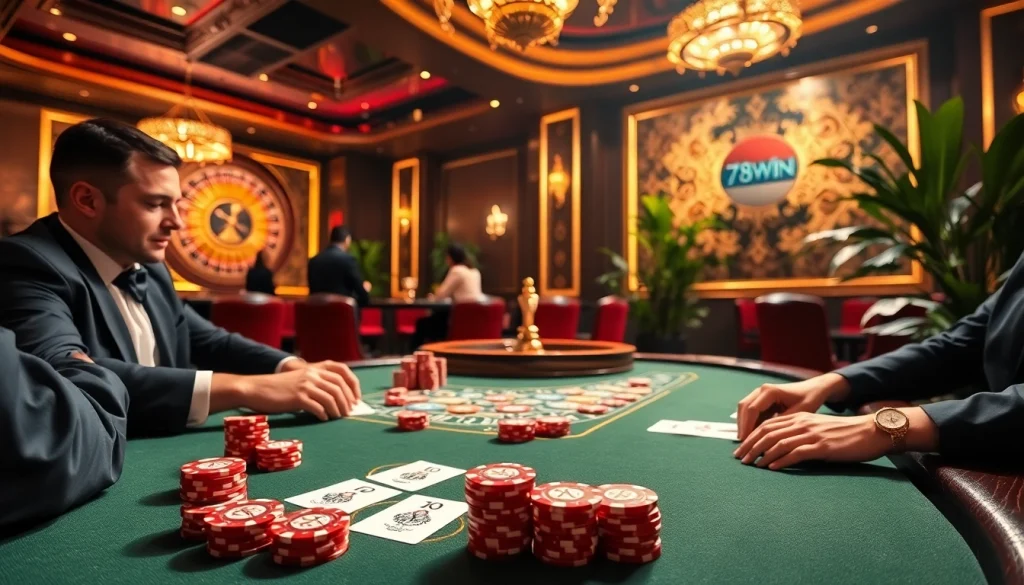 Experience excitement with 78win gaming at a vibrant casino poker table.
