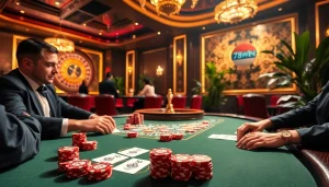 Experience excitement with 78win gaming at a vibrant casino poker table.