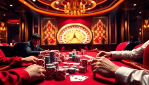 Experience the excitement of Trang chủ 32win with an engaging casino scene featuring poker chips and illuminating roulette.