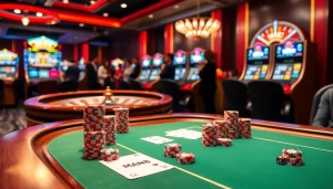 Man88 casino scene showcasing poker chips and roulette wheel in vibrant atmosphere