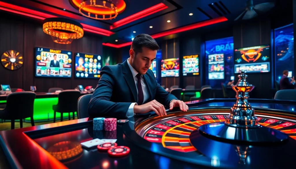 BRABET user engaged in an exciting online casino experience with vibrant gaming elements.