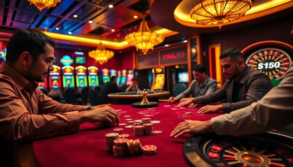 Players engaging in a winning strategy at viral88's luxurious poker table experience.