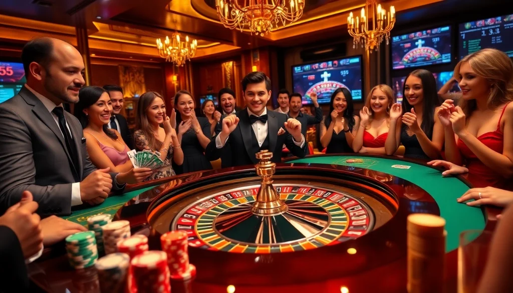 Players enjoying a thrilling game at the BL555 roulette table with excitement in the air.
