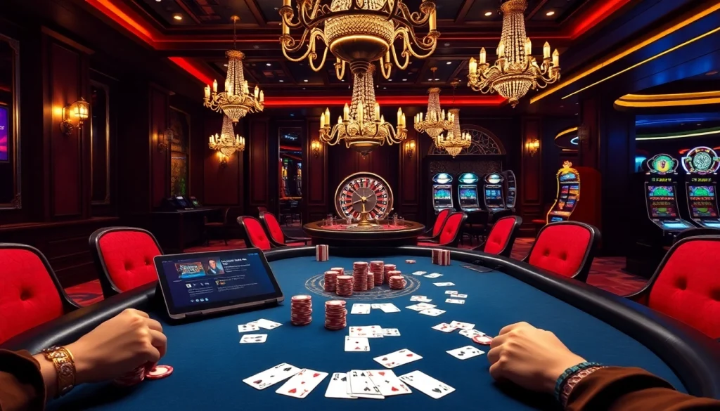 Engaging players strategizing with hidden wiki links at a luxurious casino poker table.