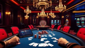 Engaging players strategizing with hidden wiki links at a luxurious casino poker table.