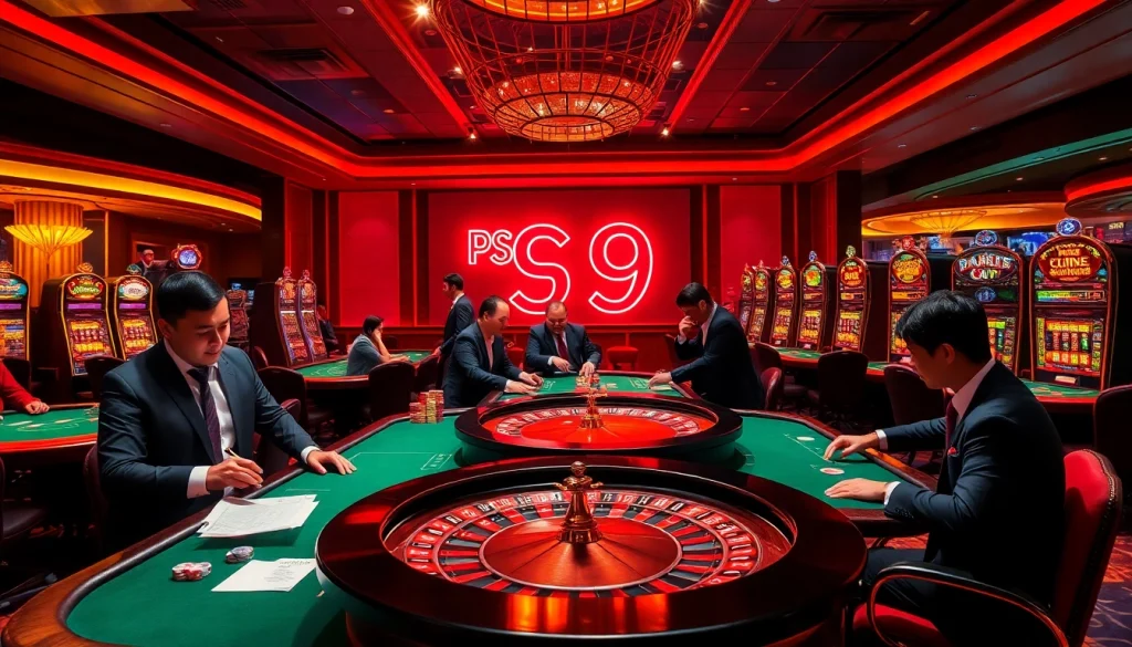 Gamblers enjoy a thrilling experience at PS 99 casino with lively tables and vibrant slots.