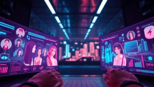 Immersive digital scene of NSFW AI technology with interactive characters and engaging interfaces.