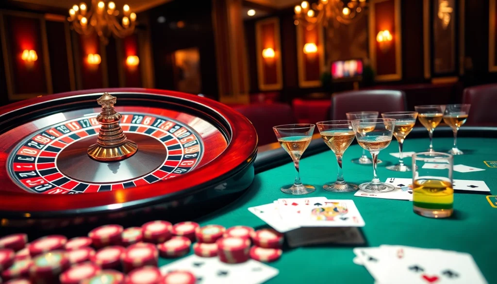 Engaging RR88 casino experience with glamorous roulette and poker elements.
