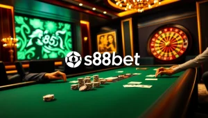 S88BET players strategizing at a luxurious poker table with high-stakes cards and gleaming chips.