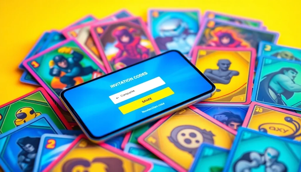 スマートフォンに表示された イチカオリパ 招待コード とともに、色鮮やかなデザインが並ぶトレーディングカードの世界を体感。