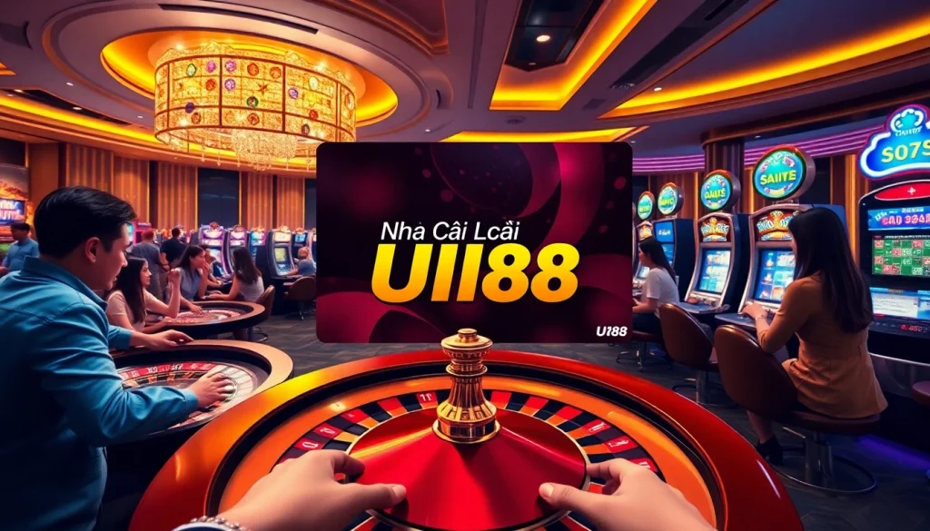 Exciting gaming action at Nhà Cái UU88 with vibrant casino tables and players.
