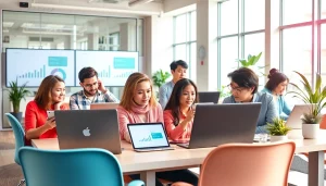 专业人士在现代办公室中使用 WPS Office 办公套件。