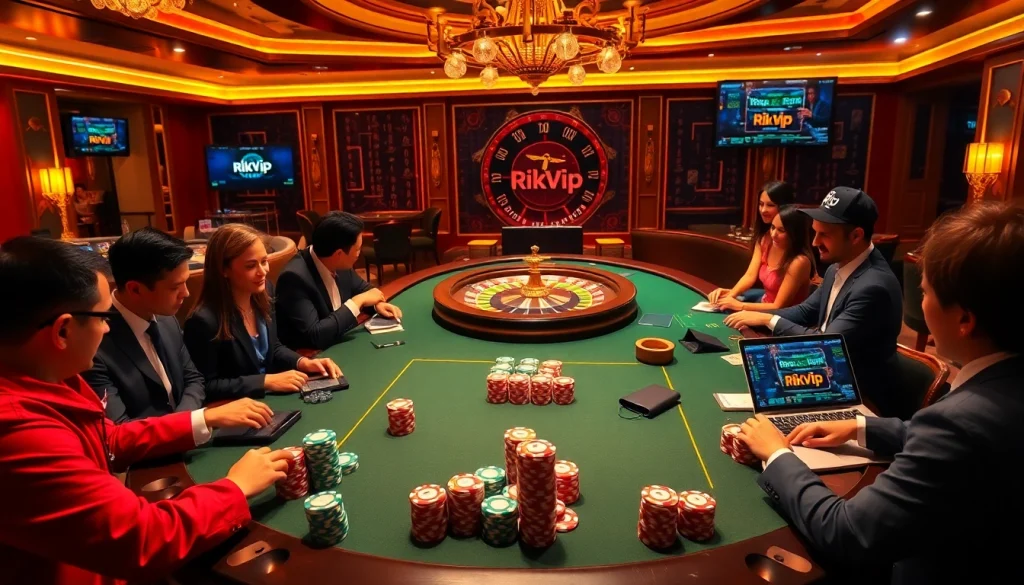 Engaging players at the rikvip poker table enjoying an exciting casino experience.