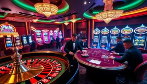 11UU players engaging in high-stakes poker and roulette at a luxurious casino.