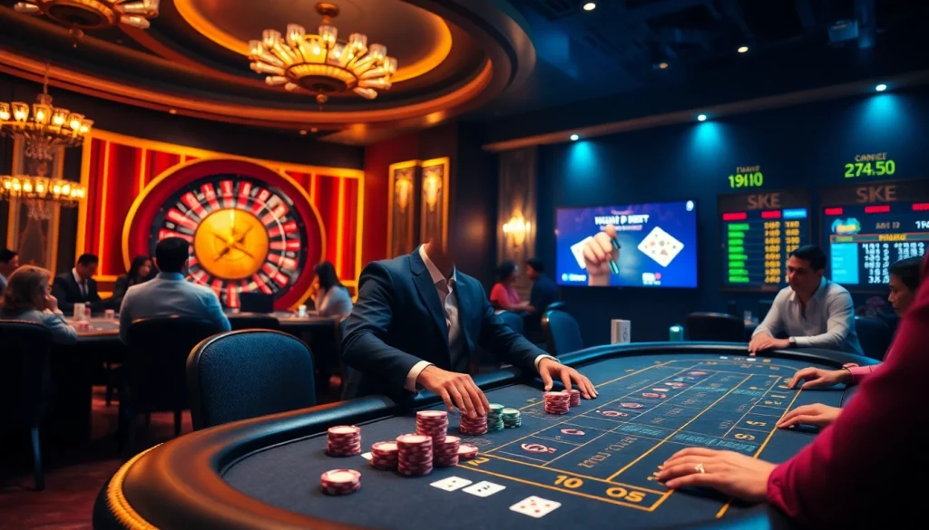 A thrilling casino scene featuring skilled gaming with Tác giả RIKVIP inspired aesthetics, showcasing excitement and professionalism.