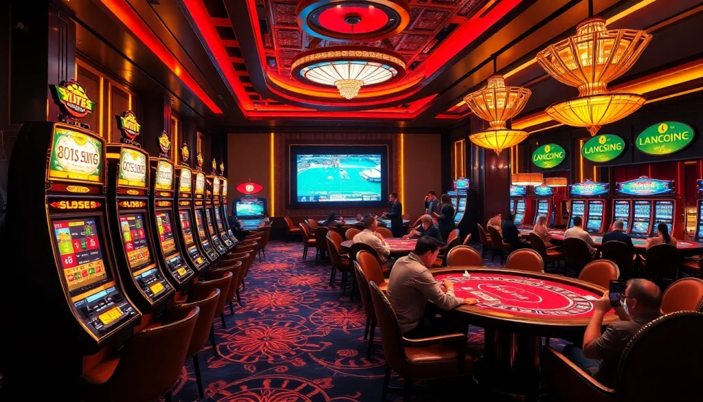 Lương Sơn TV streaming live sports with vibrant casino action showcasing poker chips and roulette.