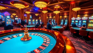 Experience the thrill of gambling at https://x88ni.com/ with players enjoying card games, roulette, and vibrant slot machines.