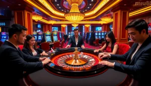 Experience the thrill of mu88 casino nhà cái uy tín with vibrant gaming tables and excited players.