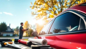 Enhance your vehicle's appearance with window tint Chattanooga installation in progress by skilled technicians.