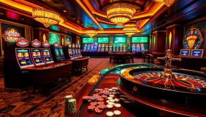 Exciting casino ambiance showcasing the vibrant trang chủ mmoo with poker chips and roulette wheel.