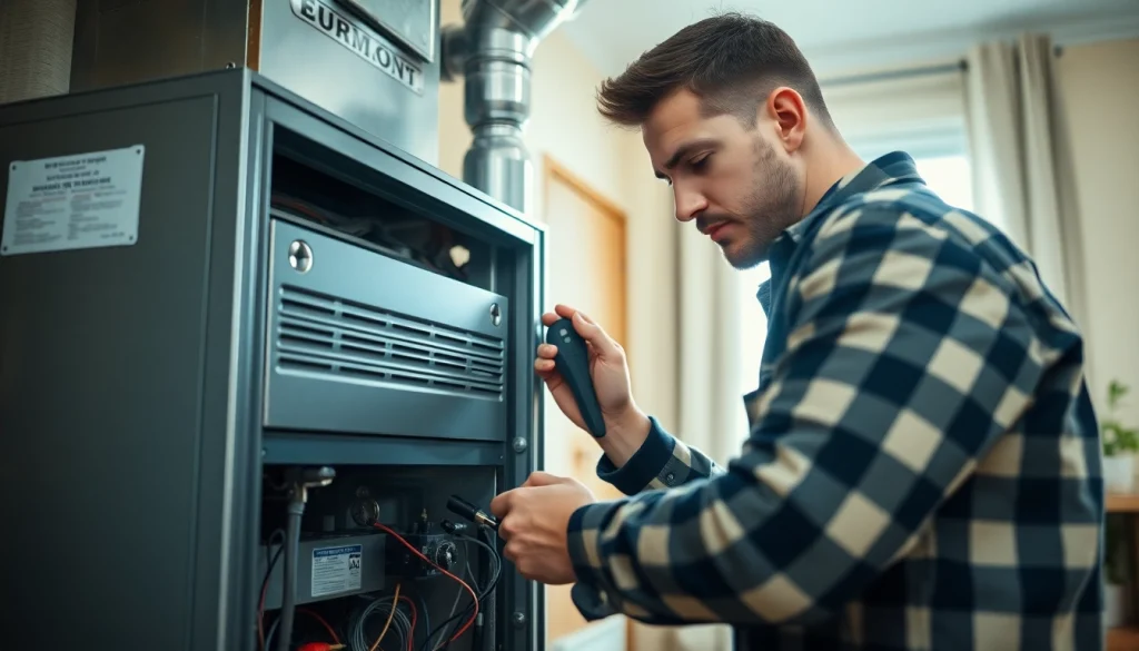 Expert technician conducting furnace repair Mt Kisco with top-notch tools in a cozy home.
