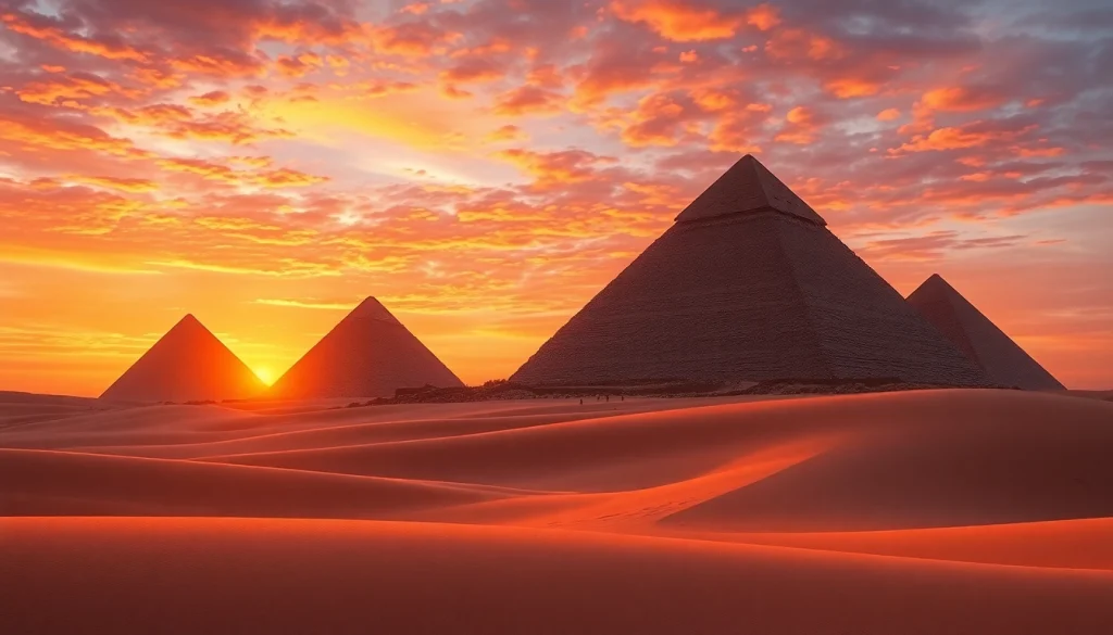 Uncovering the intricate structures of the piraminds against a stunning sunset backdrop.