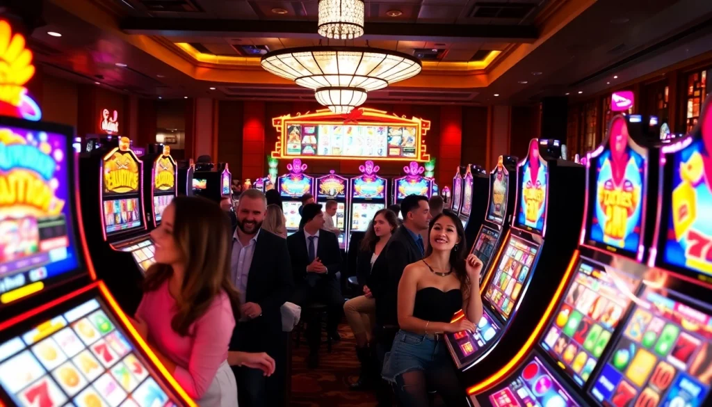 Engaging in slot online gameplay surrounded by vibrant casino slot machines.