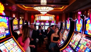 Engaging in slot online gameplay surrounded by vibrant casino slot machines.