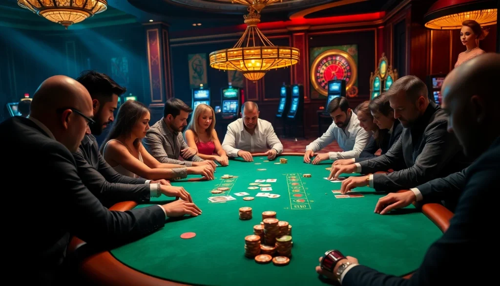Engaging poker players in a luxurious casino environment, focusing on Cwin excitement.