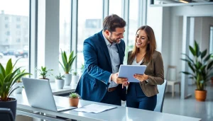 Engagement between a consultant and an entrepreneur at https://dlabiznesmena.pl/ showcasing professional collaboration.