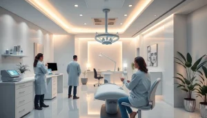 現代的で落ち着いた雰囲気のクリニックを背景に、専門家とクライアントがいる美容整形クリニックおすすめ口コミ＆評判情報。