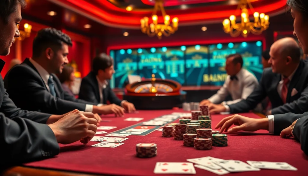 Người chơi tại bàn poker sang trọng đang lên kế hoạch nước đi tiếp theo trong casino cg79.