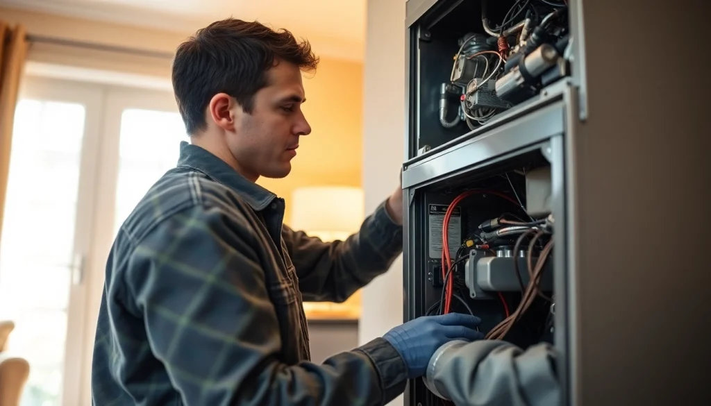 Heating repair Bedford NY technician inspecting a furnace, enhancing home comfort.