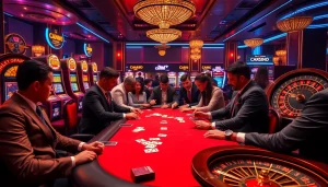 Engage in high-stakes poker at S8 with professional gamblers enjoying a vibrant casino experience.
