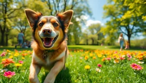 Hondenverzorgers.nl interactie met blije honden in een groene park setting.