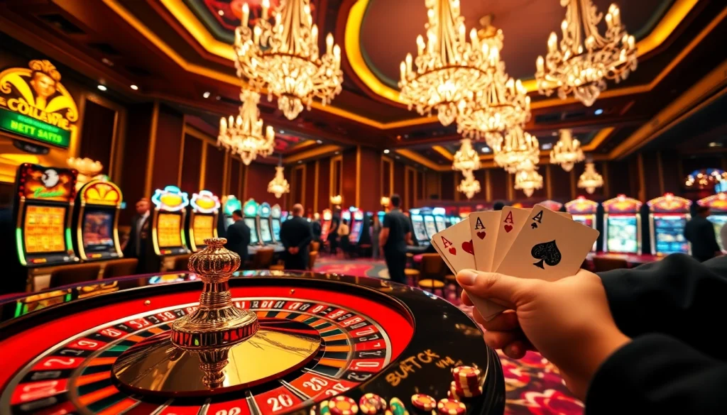 Exciting gaming experience at Luckywin club with roulette, poker chips, and vibrant casino activities.
