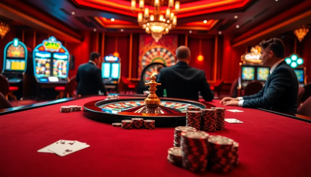 Players enjoying a high-stakes poker game featuring CM88 chips in a luxurious casino.