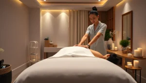 Expert 출장마사지 session in a serene hotel room, showcasing relaxation and professionalism.