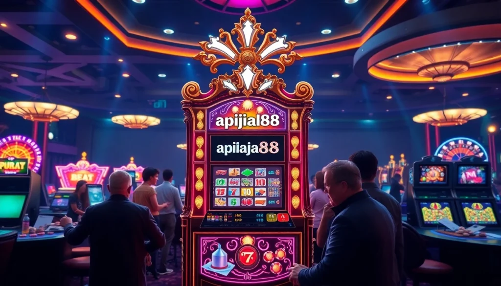 Experience excitement at slot online apiraja88 with players engaging at vibrant slot machines.