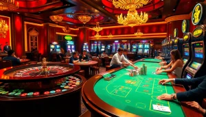 The excitement at https://tg88co.com/ with players placing bets at a lavish casino table filled with chips and cards.