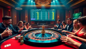 Players enjoying a thrilling game at a luxurious casino table while exploring https://f8bet.ventures/ for the latest betting options.