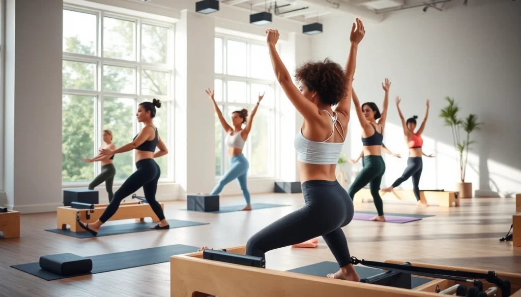 モダンなスタジオでピラティスを実践する参加者の様子。ウェルネスのための ピラティス おすすめ を紹介。