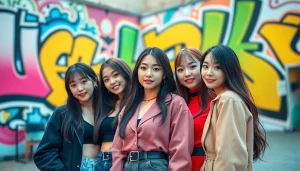 Dynamic photo of the blackpink members together showing their individual styles and vibrant personalities.