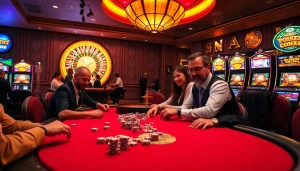 Engaging poker game featuring boosterjp chips and a vibrant casino atmosphere.