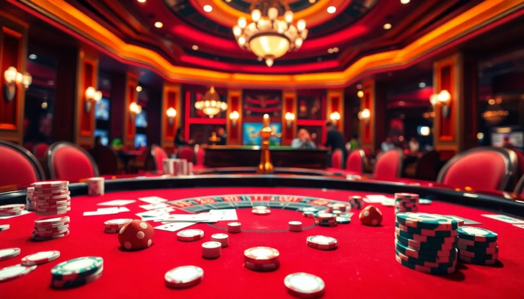 Izbaudiet pasākumu joslu eleganci šajā aizraujošajā kazino ainā ar spēļu galdu.